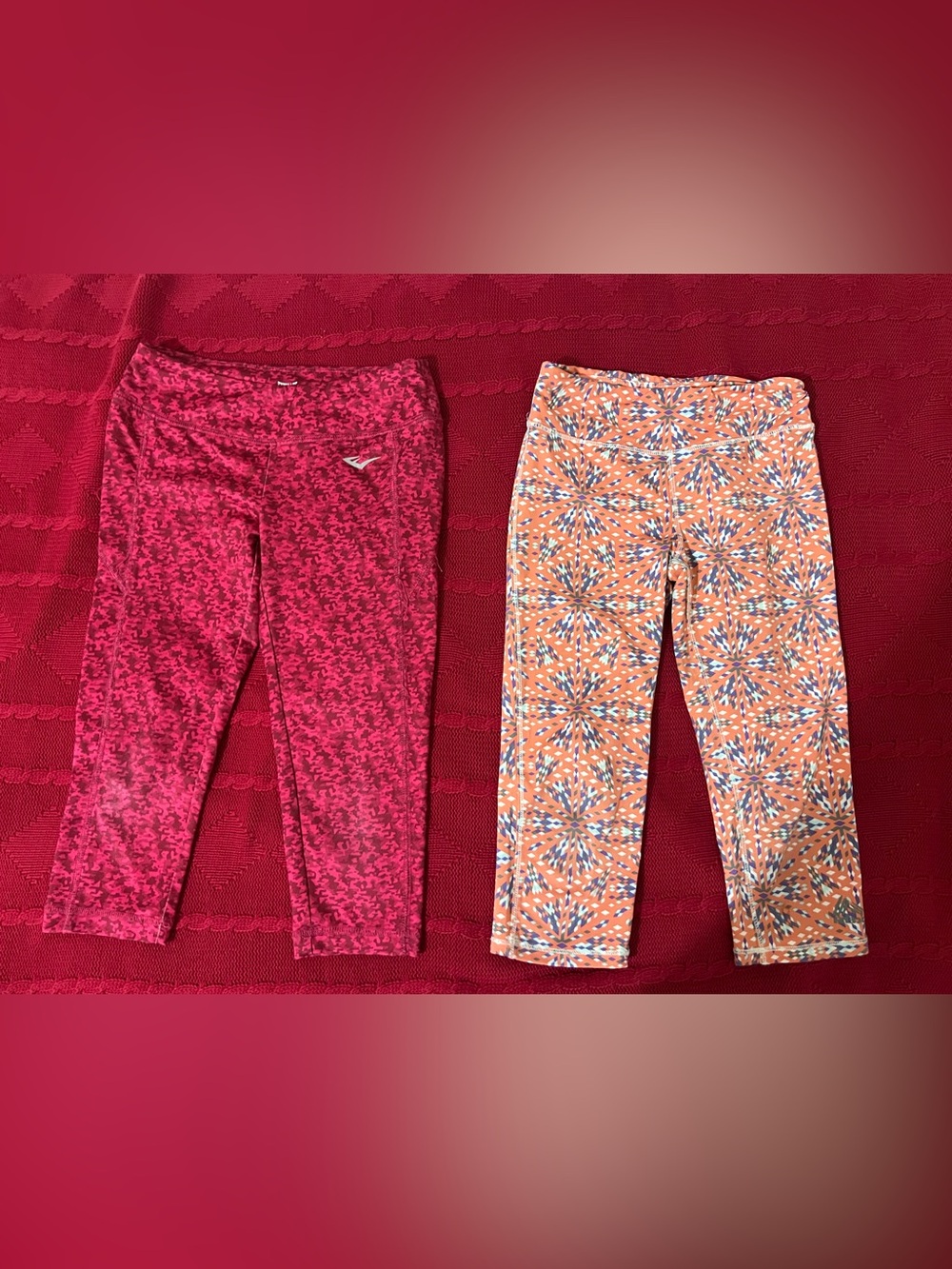 Everlast Girls' Pink Camo Capri & Orange Geo Print Leggings